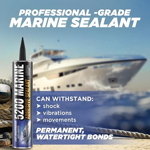 5200 Marine Sealant - Fast-Cure, High-Bond, UV-Resistant Underwater Marine Adhesive Sealant for Boats, Hulls, Decks, and RVs - with Gloves, Nozzle, White 10 oz