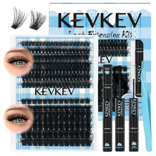 Lash Extension Kit 280pcs Volume Lash Clusters 100D+200D Lash Clusters Kit 10-18mm Individual Lashes Kit With Lash Bond And Seal，Lash Tweezers Thick Lash Extension Kit DIY At Home(0.05D,100D+200D)