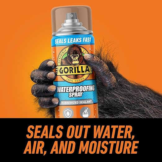 Gorilla Waterproofing Spray Clear, Flexible Rubberized Sealant Coating, Paintable UV Resistant, Seals Water Air Moisture, 14 oz (Pack of 1), for Roofs Gutters Skylights RVs Windows & More