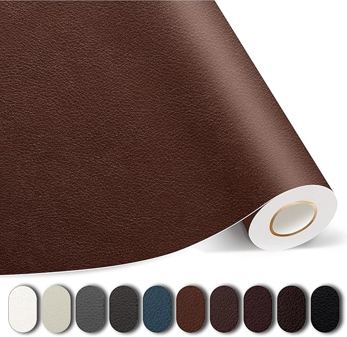 Leather Repair Patches, 17X395 Inch Self-Adhesive Leather Repair Tape, Stretch Vinyl Repair Kit for Couch Furniture Sofas Car Seats (Brown, 17X395 Inch)