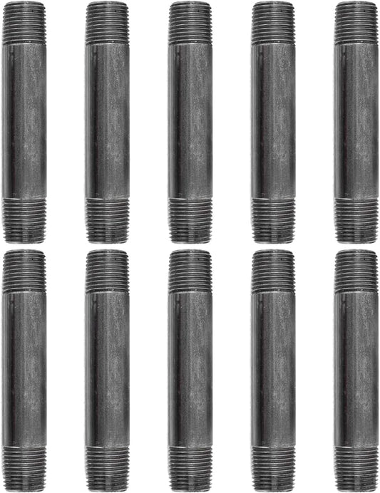 PIPE DÉCOR 1/2" x 4.5" Malleable Cast Iron Pipe Nipple, Pre Cut Connectors, Industrial Steel Grey Fits Standard Half Inch Black Threaded Pipes Nipples and Fittings, Vintage DIY Furniture, 10 Pack