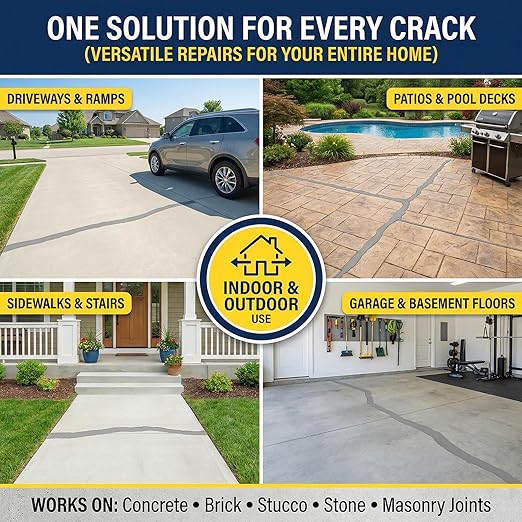YKF Concrete Crack Filler 4-Pack (4.4 lbs) - Self-Leveling Liquid Cement Sealant for Driveways & Garage Floors - Waterproof, High Elasticity Bulk Repair Kit - Gray