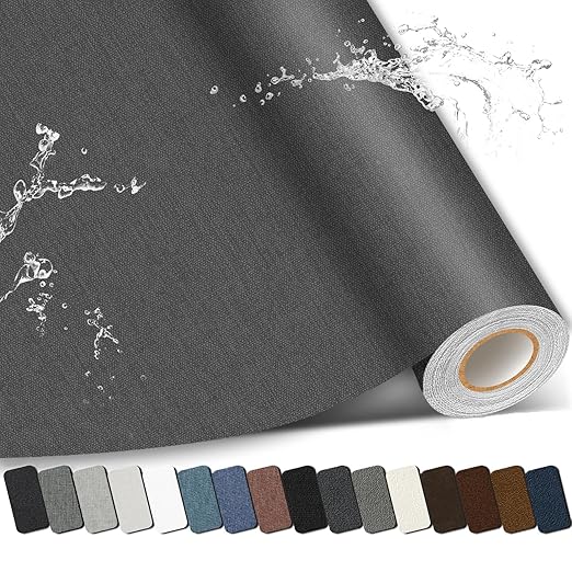Linen Repair Patch,17X79 Inch Large Self-Adhesive Fabric Repair Tape, Linen Fabric Repair Patch for Couch, Furniture, Car Interior, Sofa and Cushion(Dark Grey, 17X79 Inch)