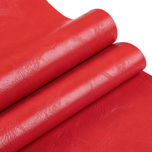 Faux Leather Fabric Sheet, 36 x 54 Inches, Texture Synthetic Material for DIY Crafts, Leather earings,Upholstery, Automotive, Sofa Projects Individual 1 Yard Cut (Bright Red, One Yard)