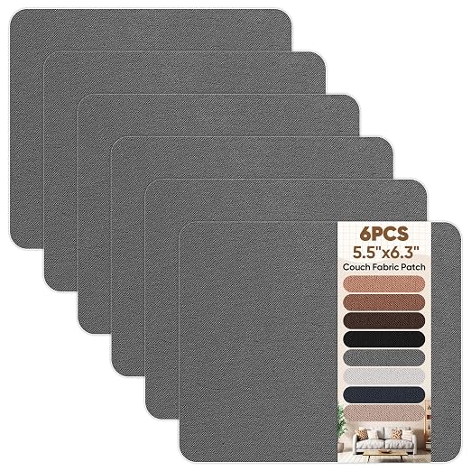 Couch Patch Repair Fabric,6-Piece Self-Adhesive Microfiber Patches，Quick Fix Sofa Chair Car Seat,Furniture,Upholstery Repair Kit. (Grey)