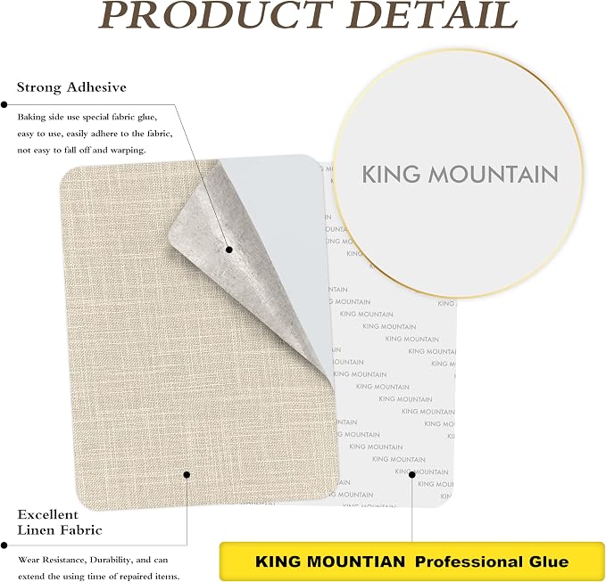 KING MOUNTAIN Fine Linen Fabric Patches, Self-Adhesive, 8x11 inch Extra Size, Multi Color, for Linen Sofa Repair