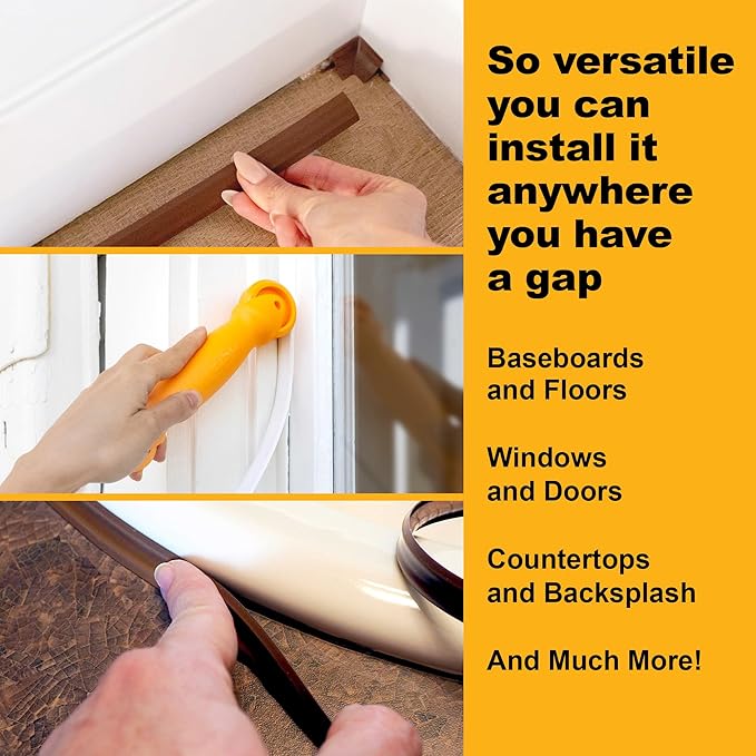 InstaTrim Peel & Stick Flexible Caulk Tape & Trim, Easy to use, self-Adhesive, Caulk sealant for Floors, Doors, Windows, counters, tubs and More - Made in USA, 1/2 inch x 10 feet, Brown