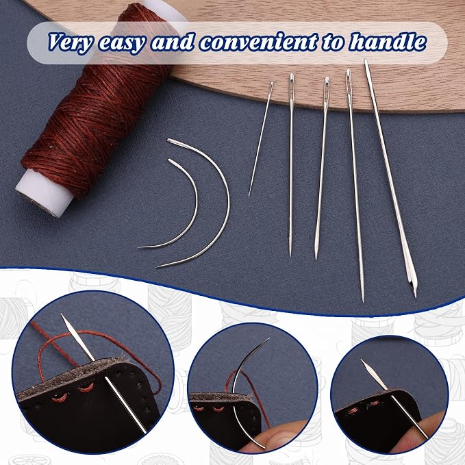 Ftyiwu Waxed Thread, Upholstery Needle and Thread 32 Yards with 7PCS Hand Sewing Needles for Home Upholstery Carpet Canvas Repair Leather Sewing (Red Coffee)