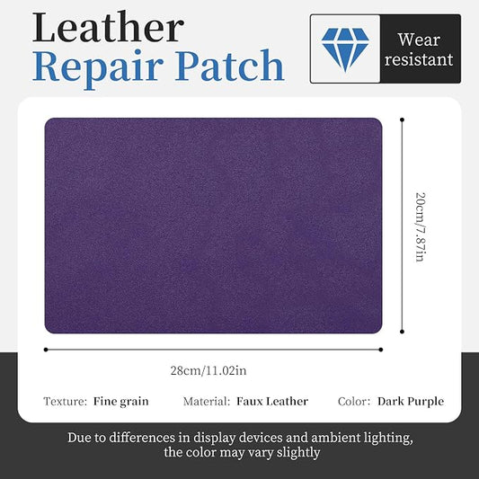 Fadoub Leather Repair Patch Tape Self-Adhesive, 8x11In Heavy Duty Vinyl Patch, Leather Repair Kit for Furniture, Sofa, Couch, Office Chair, Car Seat, Car Interior(Dark Purple-Fine Grain)