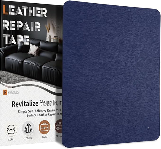Fadoub Leather Repair Patch Tape Self-Adhesive, 8x11In Heavy Duty Vinyl Patch, Leather Repair Kit for Furniture, Sofa, Couch, Office Chair, Car Seat, Car Interior(Blue)