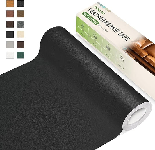 TIANLDD Leather Repair Tape,3.5 x 80 Inches Self Adhesive Leather Repair Patch，Leather Repair Kit for Furniture，Couches,Car Seats,Cabinets,Handbags(Black-Litchi Grain)