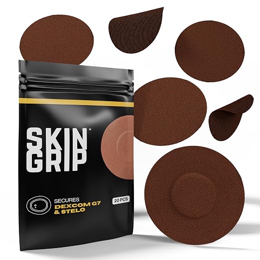 Skin Grip Adhesive Patches Compatible with Dexcom G7 & Stelo CGM – Waterproof & Sweatproof Cover for Continuous Glucose Monitor Sensor, Stays Secure for 10-15 Days – 20 Pack, Chocolate