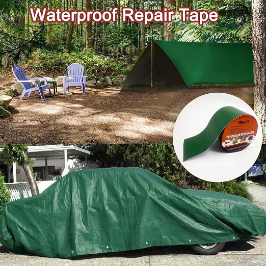 Heavy Duty Awning Repair Tape, Waterproof Strong Adhesive Patch, Instant Fix Tape for Tent, Boat Covers, Tarp, Sail, Canopy, Canvas, Tarpaulin, 3.15INX16FT, Green
