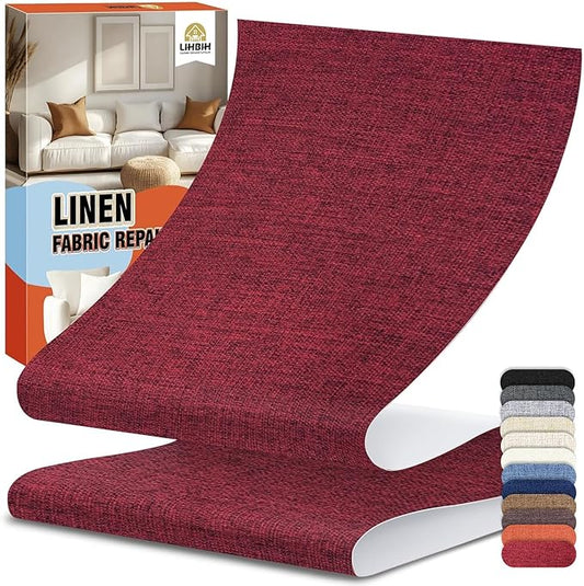 Linen Fabric Repair Tape 4.7x63 Inch, Self Adhesive Couch Patch Repair Fabric Tape for Furniture, Linen Patch Kit for Couch, Carpet, Upholstery, Chair, Sofa, Cushion, Bag (Burgundy)