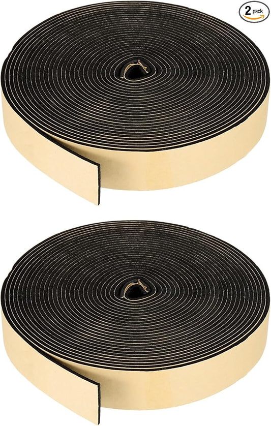 PATIKIL Foam Insulation Tape, 2Pcs 1-3/8" W x 1/8" t x 32.8FT Self Adhesive Weather Stripping Door Seal Strip for Door Window Air Conditioning, Black