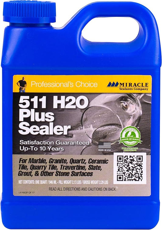 Miracle Sealants 511 H2O Plus Advanced Penetrating Sealer for Countertops, Stone, Tile & Grout, Quart