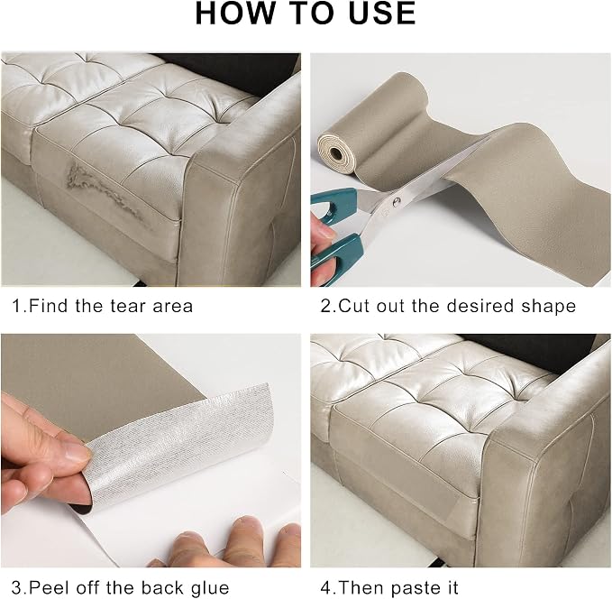 YAFLC Leather Repair Patch for Furniture, 4" x 63" Self Adhesive Leather Repair Kit Vinyl Repair Tape for Car Seat Sofa Jackets Couches Chair Khaki