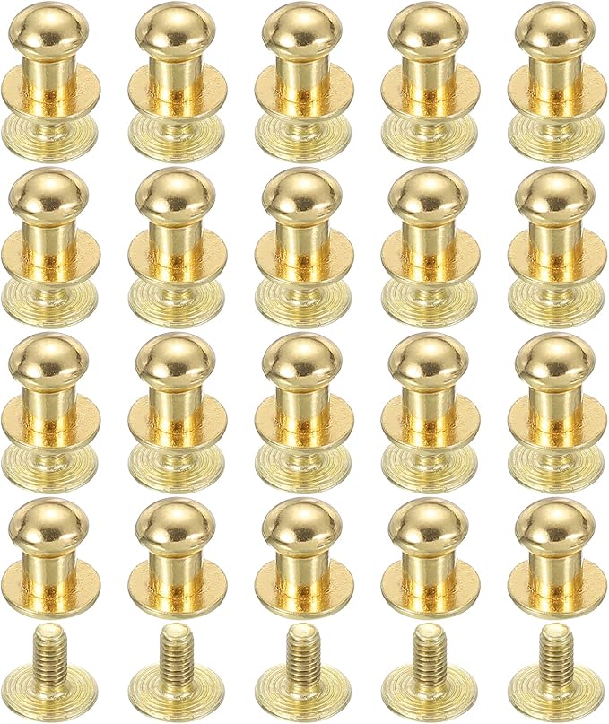 PATIKIL 6 mm Leather Rivets, 20 Sets Ball Head Stud Screw Back Round Head Button Chicago Screw Nipple Stud Rivet for Leather DIY Craft Handbag Belt Repairs, Gold Tone