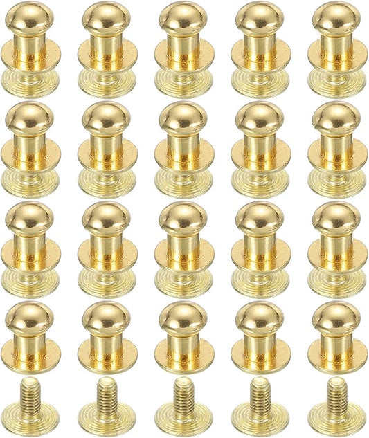 PATIKIL 6 mm Leather Rivets, 20 Sets Ball Head Stud Screw Back Round Head Button Chicago Screw Nipple Stud Rivet for Leather DIY Craft Handbag Belt Repairs, Gold Tone