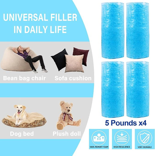 DR.DUDU 20 lbs Bean Bag Filler Foam, Shredded Gel Memory Foam Filling, Premium Soft and Comfortable Pillow Stuffing Foam for Couch Cushion Dog Bed Chair Arts Crafts Stuffed Animal