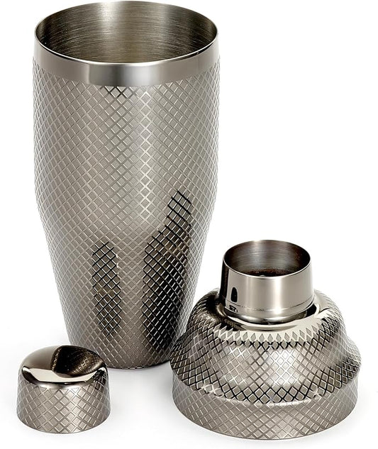 Barfly 3-Piece Diamond Lattice Etch Japanese Cocktail Shaker Set (24 Oz/700ml), Gun Metal Black