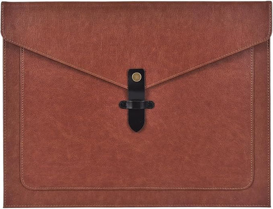 Brown PU Leather File Folder, Snap Closure File Organizer, Important Document Folder with Pockets, Document Organizer, Laptop Sleeve Notebook Case, A4 Envelopes Filing Folder