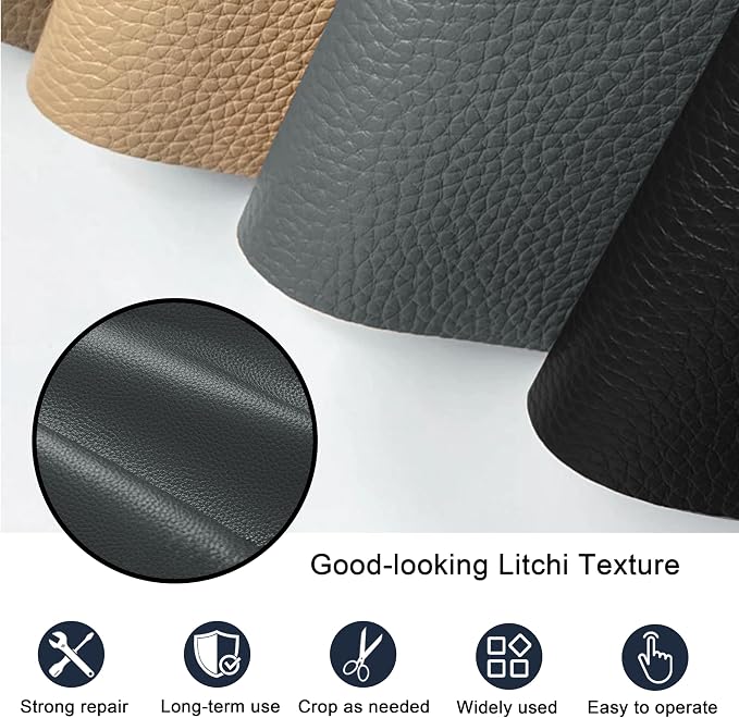Leather Repair Patch Tape,16x63 inch Self Adhesive Leather Patches for Furniture,Vinyl Leather Repair Kit for Couches,Car Seats,Sofas,Office Chairs,Dark Gray