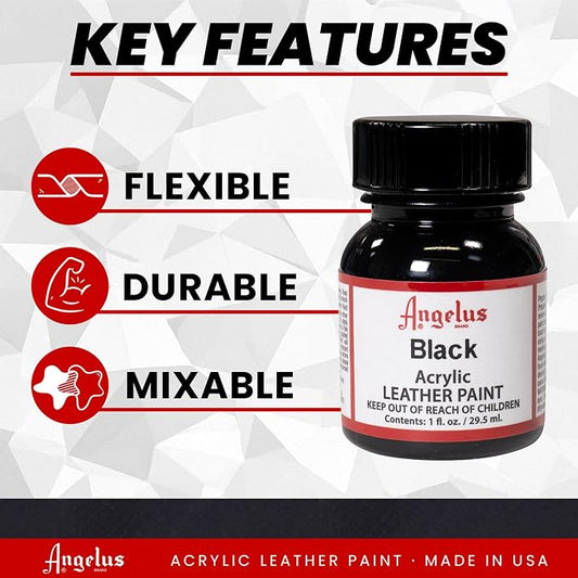 Angelus Acrylic Leather Paint, 1 Fl Oz, Black - Professional Flexible, Crack, Scratch, Peel Resistant Leather Paint for Shoes, Sneakers, Canvas, Furniture and Other Leather Projects | Professional Flexible, Crack, Scratch, Peel Resistant Leather Paint ...