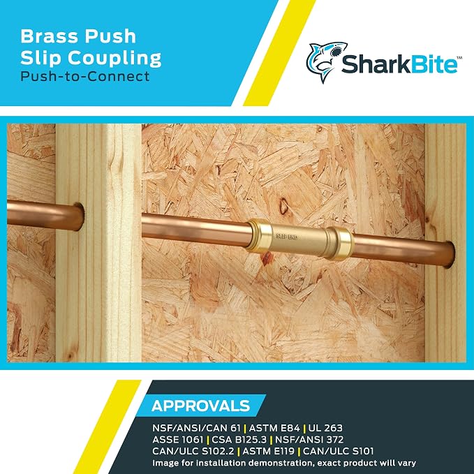 SharkBite 2 x 2 in Slip Coupling, Push-to-Connect Brass Plumbing Fitting, UXL0654