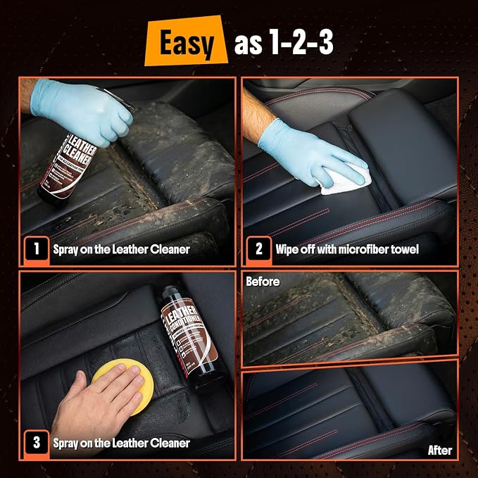 Car Leather Cleaner and Conditioner - pH Neutral, Non-Toxic & Non-Greasy - Gently Cleans, Restores and Protects Leather Seats and Interior - Safe for Leather Furniture, Couch & Sofa - 36 fl. Oz. Kit