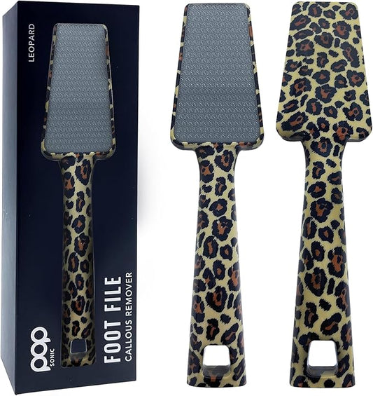 Pop Sonic Nano Glass Foot File | Professional Callus Remover for Feet & Heel | Gentle Exfoliating Foot Rasp & Dead Skin Remover for Dry Cracked Heels | Wet/Dry Pedicure Tool for Home & Salon (Leopard)
