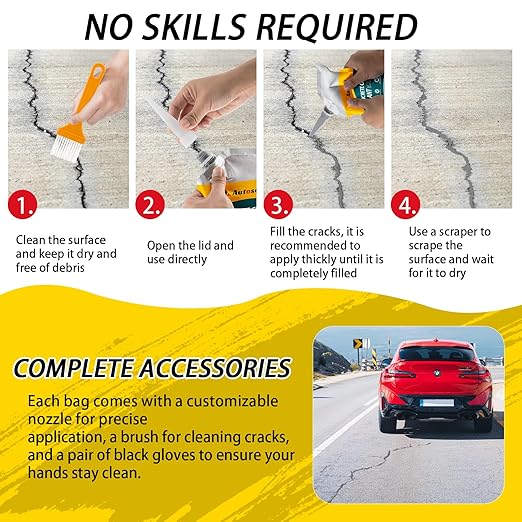 Concrete Crack Filler, Cement Crack Filler, Self-Leveling Concrete Crack Repair Filler, High-Elasticity Waterproof Caulking Glue for Driveways, Walkways, Patios, and Driveway Crack Repair– 10 PCS