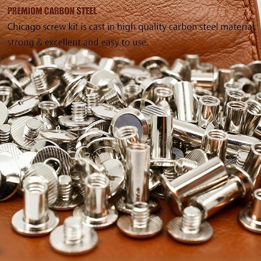 110Sets Chicago Screws Kit - 6 Sizes Leather Rivets & Binding Screws for Crafts, Clothing, Shoes, Belts, Bags Repair (Silver, M5 4/5/6/8/10/12mm)(Silver)