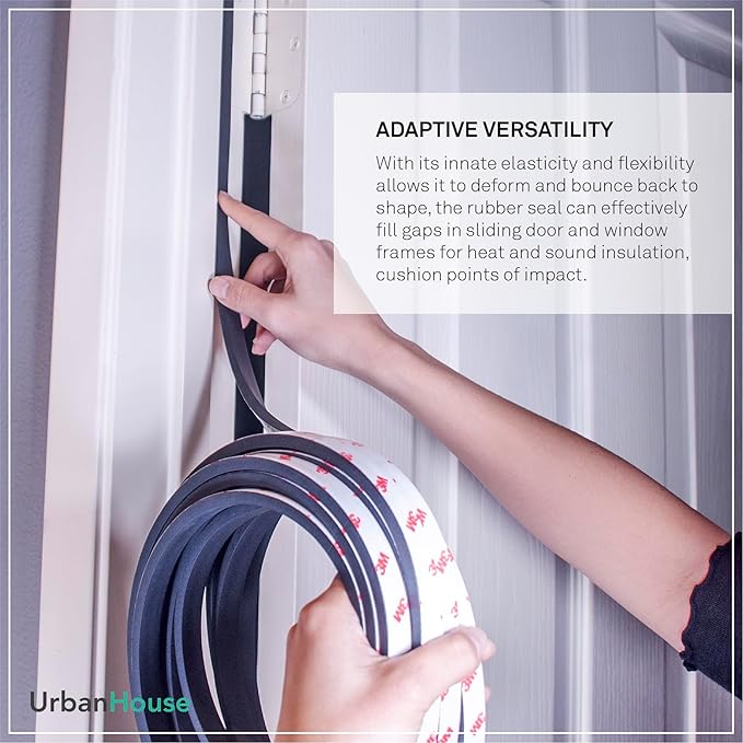 Neoprene Waterproof Rubber Foam 1/2” (w) x 1/2” (h) x 12 feet Long Weather Stripping Door Seal Insulation Shock-Absorbing 3M Self-Adhesive Tape for Door Frames, Windows – Black, 1 Continuous Roll