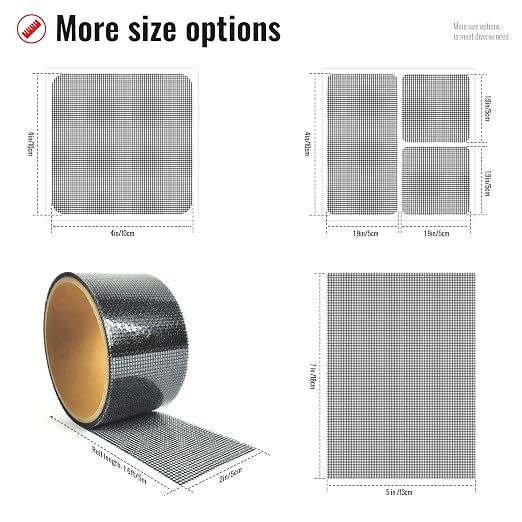 Matenf Window Screen Repair Patch, 7"x 5"(18cm x 13cm), Gray, 3-Layer Strong Adhesive Window Screen Mesh Tape, Repair Kit for Window and Door Screen Tears Holes
