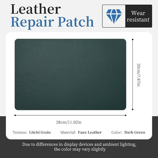 Fadoub Leather Repair Patch Tape Self-Adhesive, 8x11In Heavy Duty Vinyl Patch, Leather Repair Kit for Furniture, Sofa, Couch, Office Chair, Car Seat, Car Interior(Dark Green)