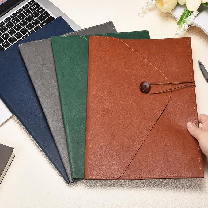 PATIKIL 2Pcs Leather Folder, 14x10 Leather Document Holder File Folder PU Pouch Bag Portfolio File Organizer Button Personal Envelope Waterproof for Traveling Office Men Gift, Brown