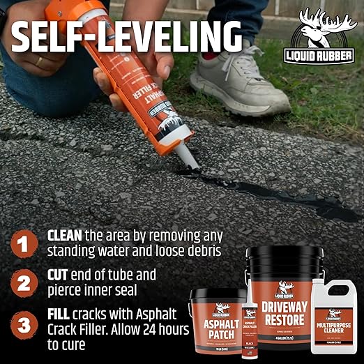 Liquid Rubber Asphalt Crack Filler - Professional-Grade Self-Leveling Waterproof Sealant for Driveway, Parking Lot & Walkway Cracks - Black 10oz - Helps Stop Water Intrusion & UV Damage - 2 Pack