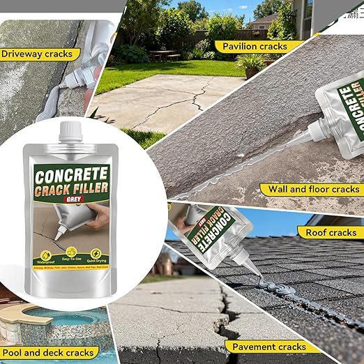 Concrete Crack Filler, Premium Cement Crack Filler, Self Leveling Crack Sealant, Waterproof, High Elasticity Caulking Glue for Driveway, Sidewalk, Patio, Outdoor Concrete Joint Repair