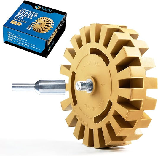 S SATC Eraser Wheel 4 Inch Decal Remover Eraser Wheel 1 Pack with Adapter Rubber Eraser Wheel for Drill Removing Decals Adhesives Pinstriping Stickers