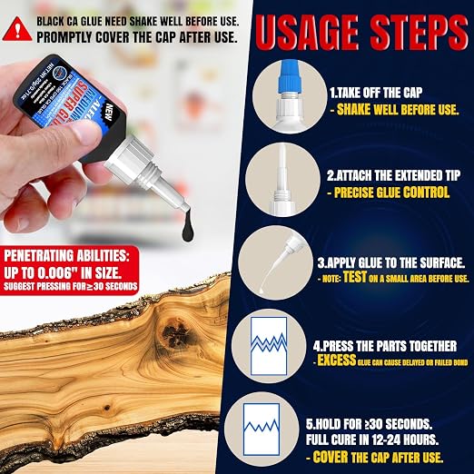 20g Black Medium CA Glue (150 CPS), Premium Cyanoacrylate Super Glue for Wood, Glass, Metal, Paper, Leather, Plastic, Ceramic, Rubber, Jewelry, Woodworking, Hobby Models, and Craft Project
