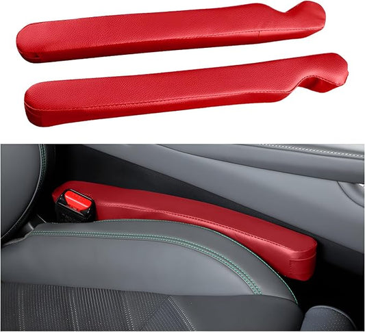 Car Seat Gap Filler, 2PCS Soft Foam Leather Vehicle Seat Crevice Blocker Stop Things from Dropping, Automotive No Drop Plug Guard Gap Stopper, Universal for Truck SUV RV (Red)