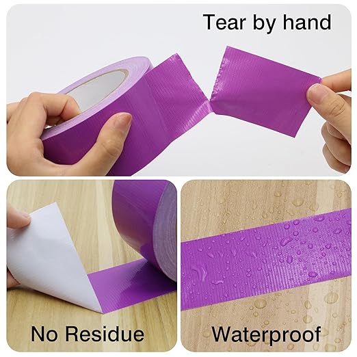 Heavy Duty Duct Tape 2 Inch X 33 Yards, 8.5 Mil Thickness, Multi Purpose Purple Duct Tape, No Residue, Waterproof and Tear by Hand - for Repairs, Industrial, Professional Use
