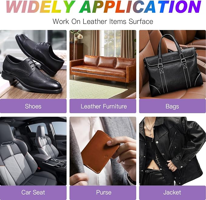 Leather Vinyl Repair Kit, 12 Colors Acrylic Leather Paint for Shoes, Sneakers, Leather Furniture, Bags, Car Seat, Wallets Leather Scratch Tear Repair Leather Care Set