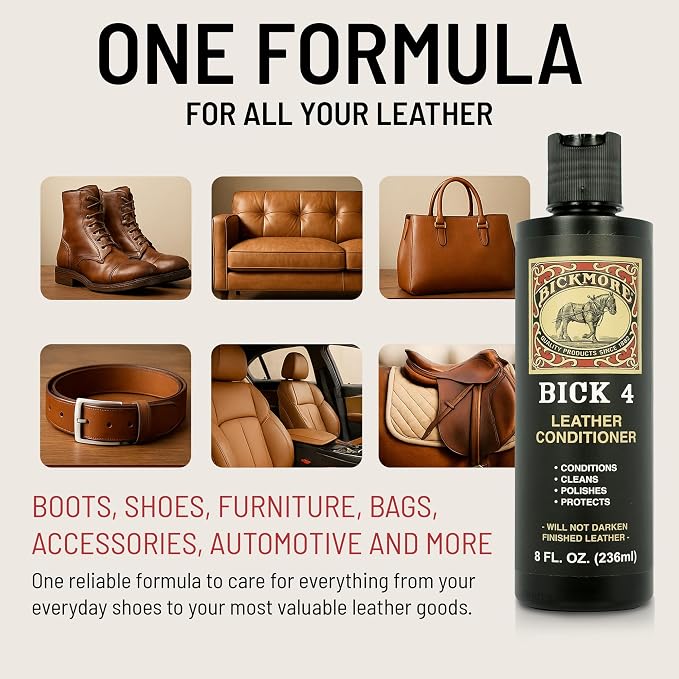 Bickmore Bick 4 Leather Conditioner and Leather Cleaner 2 oz - Will Not Darken Leather - Safe for Apparel, Furniture, Jackets, Shoes, Auto Interiors, Bags & Accessories