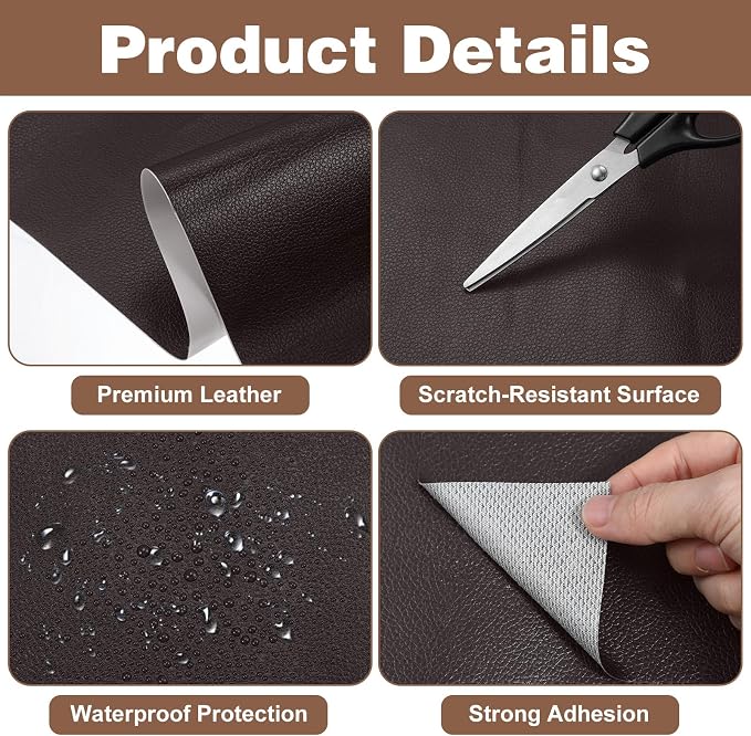 Large Leather Repair Patch - 17.7x177 inch Self-Adhesive Faux Leather Repair Tape Waterproof Vinyl Patches Tape for Furniture Sofas Couch Car Seats Decorative Home