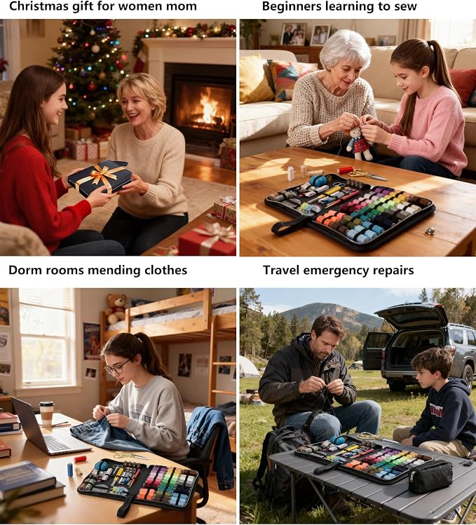 Cebelo Large Sewing Kit for Adults: 232Pcs Sewing Supplies for Hand Mending Clothes Emergency Repair for Home Travel Dorm - 2026 Christmas Gifts for Mom Grandma Students Beginner (Black)