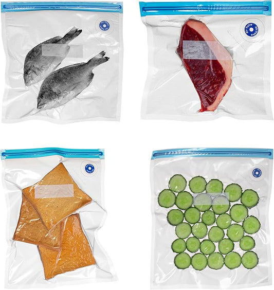 Basicwise 12" x 13" Set of 12 Reusable Airtight and Resealable Food Storage Bags Durable & Convenient Solution for Fruits Fresh Vegetables Cooked Meals & Leftovers Compatible with Most Vacuum Sealers