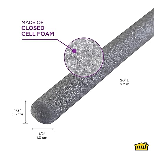 M-D Building Products - Versatile Gray Foam Backer Rod Set 1/2in x 20ft - Essential Caulk Saver for Sealing Concrete Gaps, Expansion Joints, and Crack Filling (71480)
