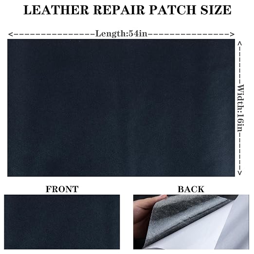 HGUAN Leather Repair Patch, 16X54 Inch Self Adhesive Leather Repair, Large Vinyl Patch Tape for Couches, Furniture, Car Seats, Cabinets, Office Chairs (Black-Fine Grained)